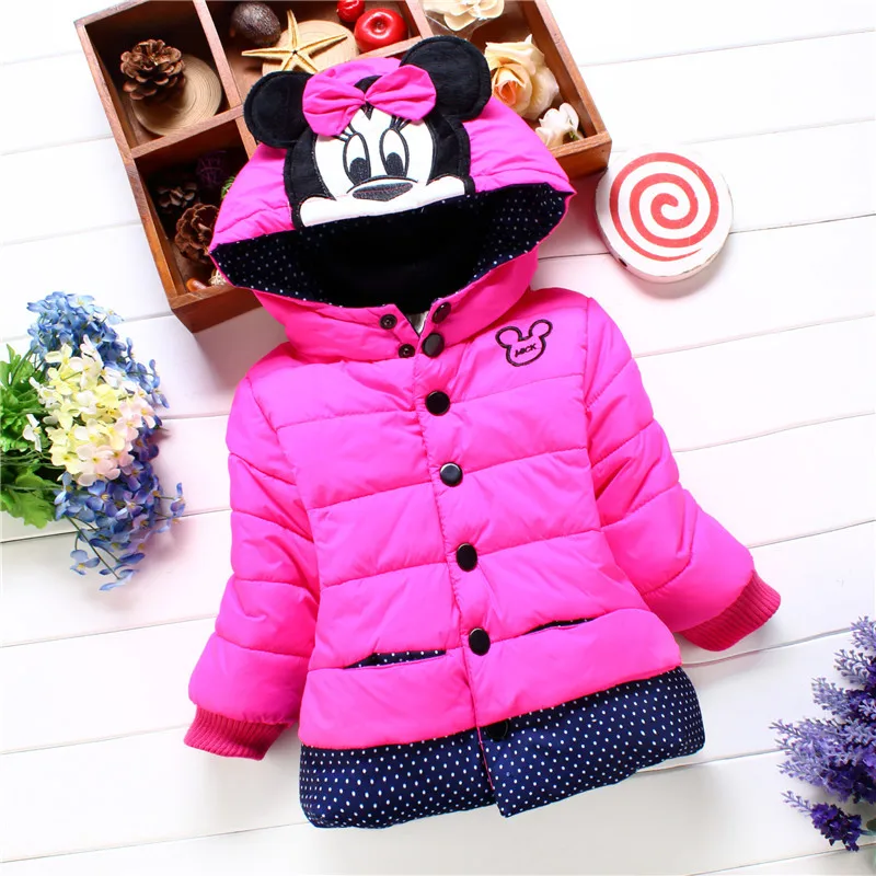 

Infant Baby Girls Autumn Winter Minnie Flower Jacket Coat Children Kids Warm Hoodied Outerwear Clothing Girls Down Parka Clothes