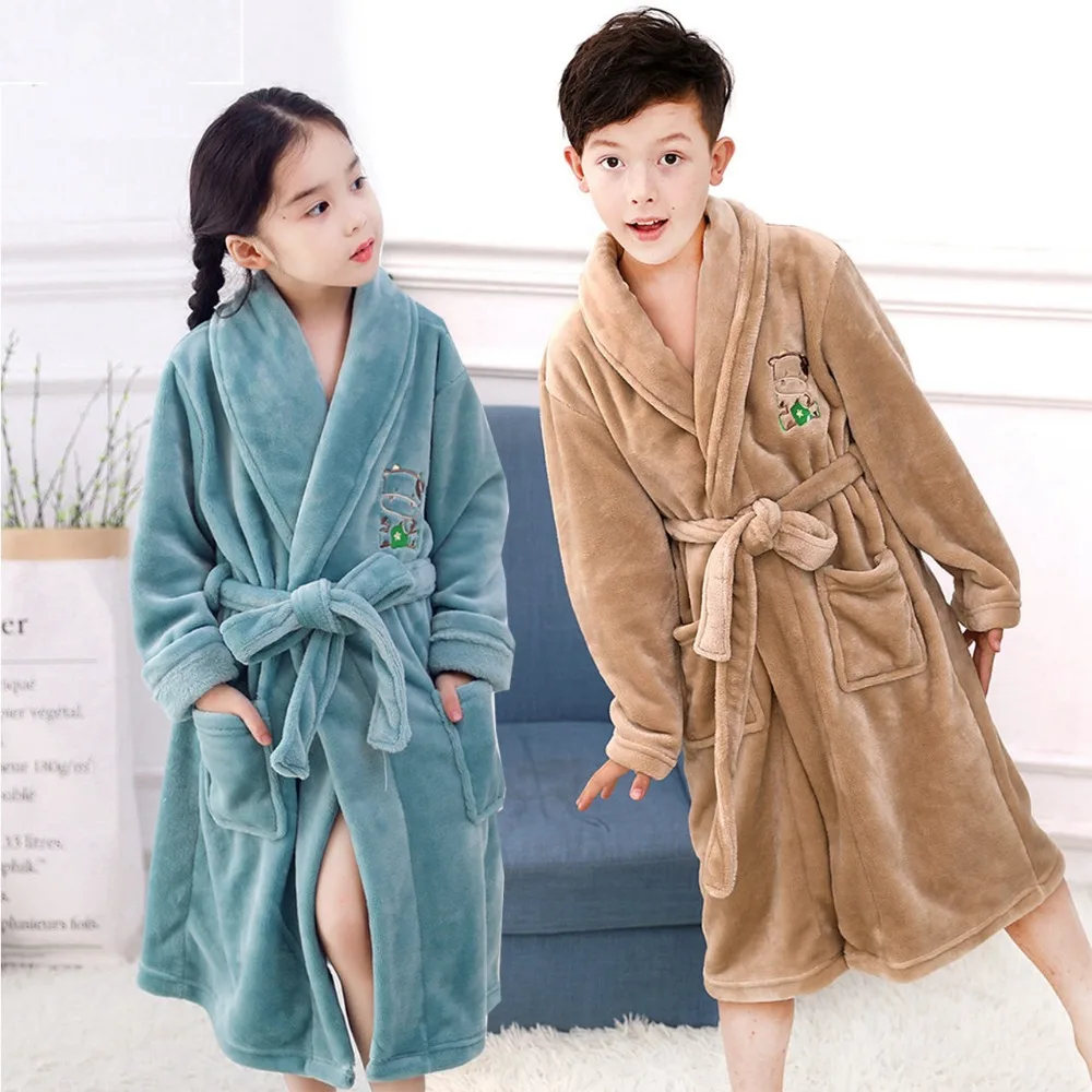 Children's Bathrobes New Year Winter Boys Nightgown Super Soft Girls Lengthened Thick Flannel Pajamas Kids Bathrobe Winter