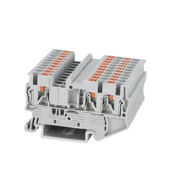 

Terminal Block Din Rail Mount PT 2.5-Twin 3 Conductors Push In Spring Screwless Feed Through Wire Conductor 10pcs Wire Connector