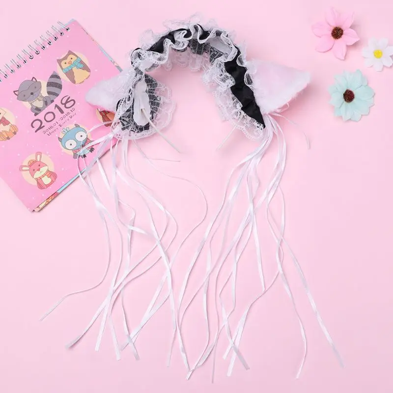 Cosplay&ware Women Ruffles Lace Headband Plush Cat Ears Ribbon Golden Bell Tassels Decor Lolita Cosplay Hair Hoop Lovely Pointed Fluffy -Zentai shop online Hae5a08f4f3214764963359855f7e227al.jpg