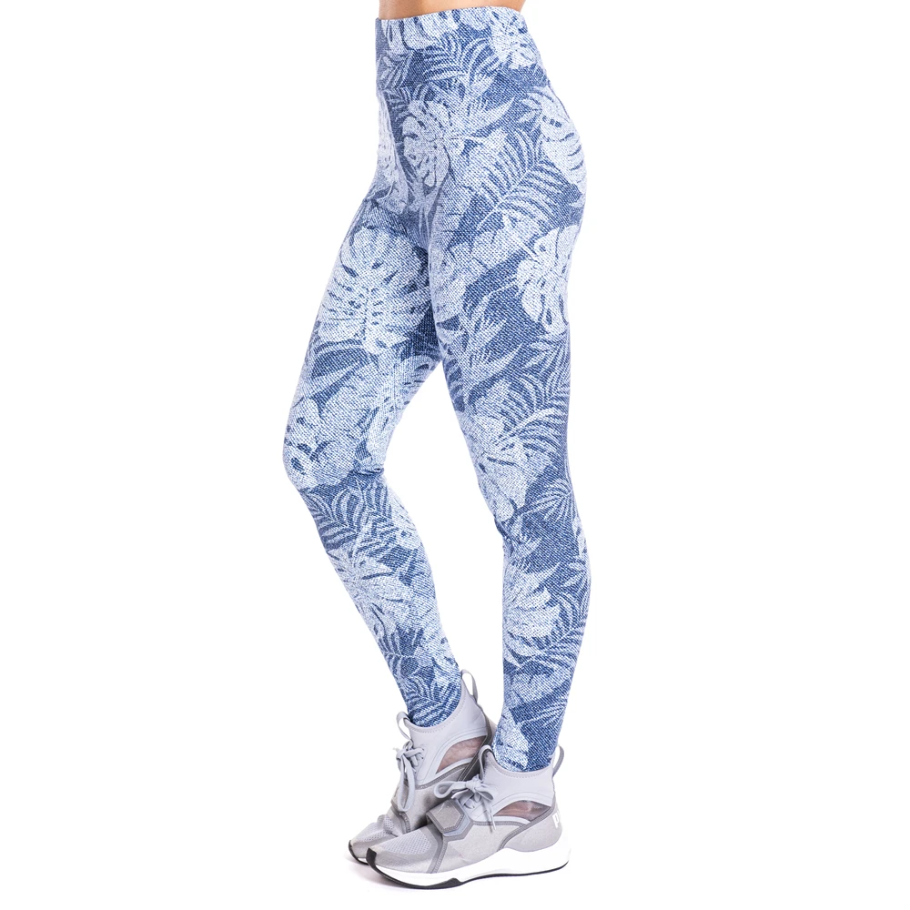 Тропические листья имитируют джинсы печати Леггинсы пуш-ап Модные Брюки Высокая талия тренировки бег для женщин легкие леггинсы