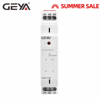 GEYA GR8 Din Rail 12V Auxiliary Relay Industrial Control Mini Intermediate Relay AC/DC12V with 1SPDT 2SPDT 3SPDT