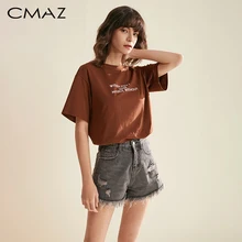 CMAZ Летняя красивая свободная футболка с коротким рукавом и круглой горловиной из хлопка. Повседневный стиль. Коллекция MX19B3449