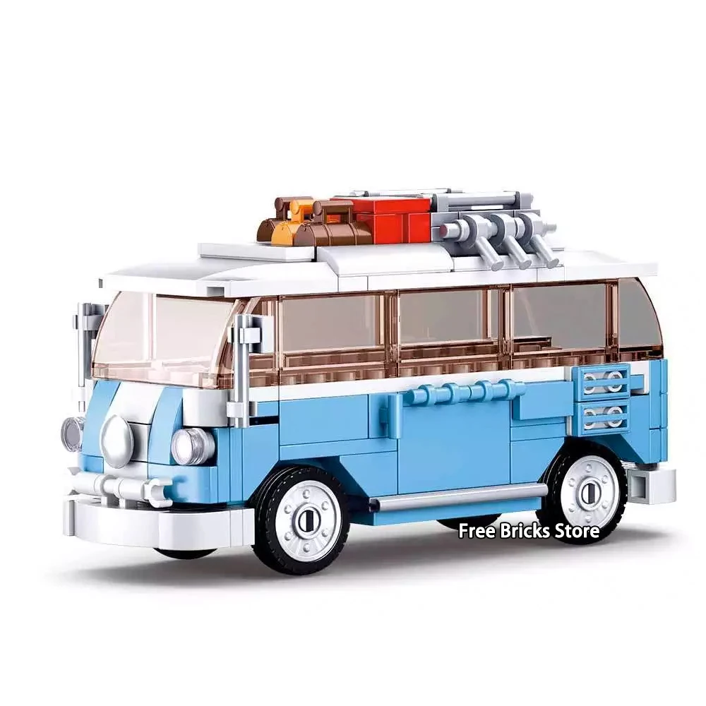 Мини фигурки Sluban B0707 Fit City Series Speed Blue T1 Van микроавтобус набор автобусов кошка