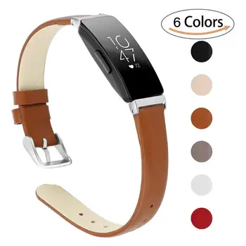 

Genuine Leather Bands for Fitbit Inspire/Inspire HR for Women Men Slim Replacement Wristbands Bracelet Accessories Classic Strap