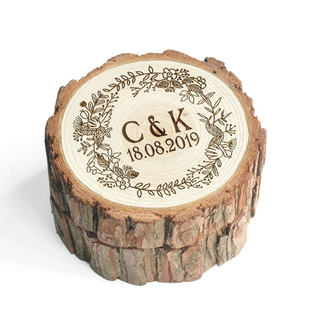 Rustic Wedding Ring Box,Custom Engraved Wood Ring Boxes,Personalized Wooden Ring Holder,Country Wedding Ring Box - Цвет: Светло-серый