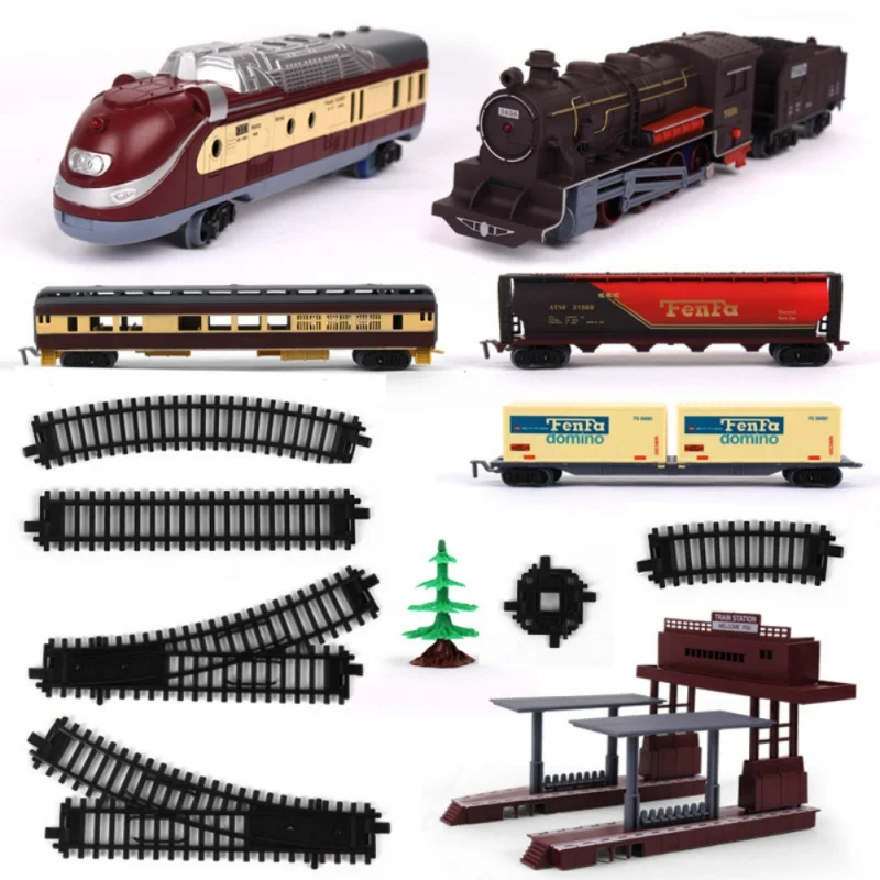 

Simulation Toy Endeavor Rail Train Toys for Boys Locomotive Streetscape Track Containerized Carriage Toys for Children Trees