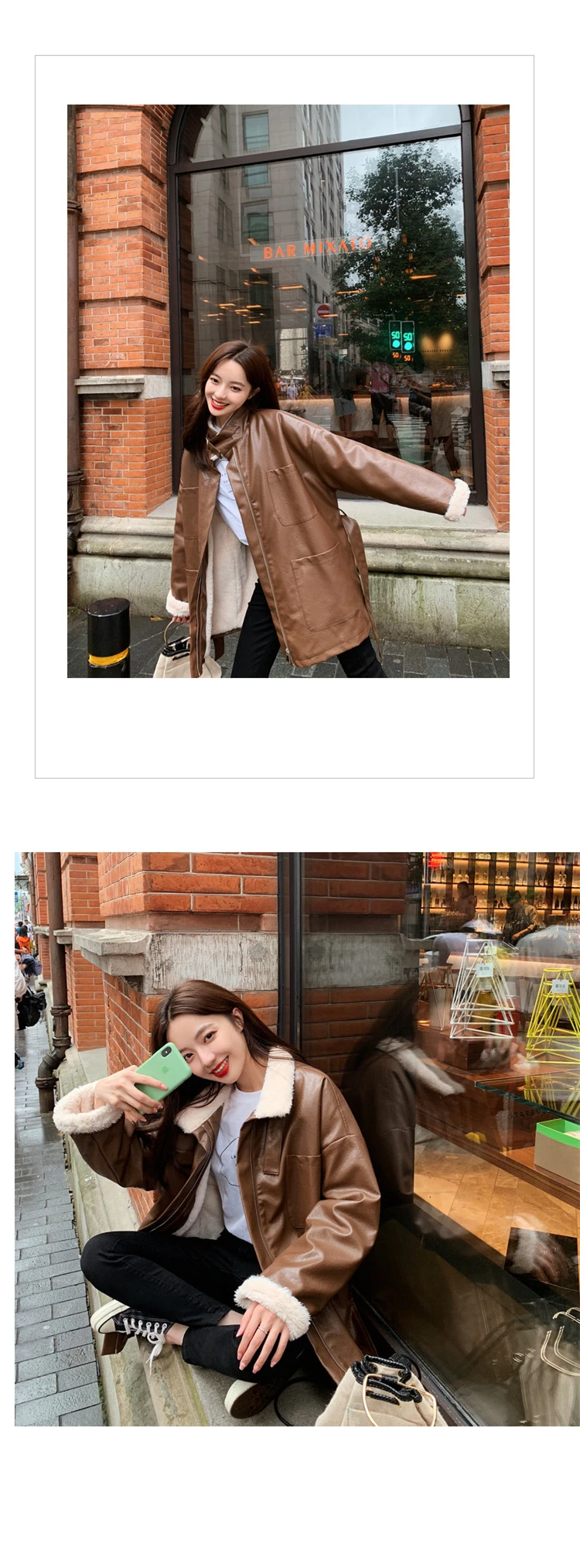PU Leather Jackets Women's Clothing Long Parkas Winter Coats Korean Plus Velvet Lamb Wool Fur Hair Locomotive Jacket N1148
