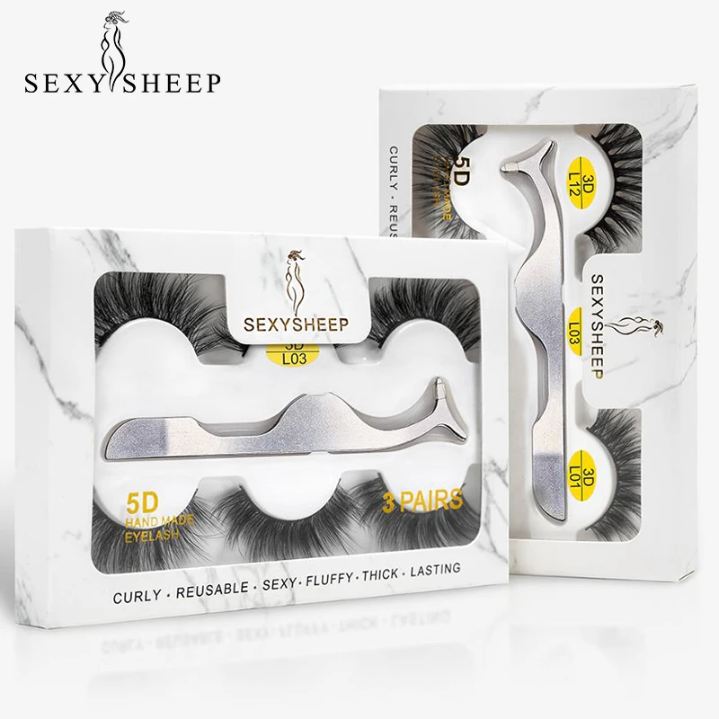 SEXYSHEEP 3 пары искусственных 3D норковых ресниц набор натуральных длинных накладных