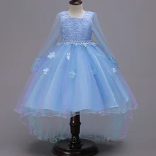 Элегантное свадебное платье с жемчужинами для маленьких девочек, вечерние платья принцессы с длинными рукавами, кружевная фатиновая одежда для детей 3, 4, 5, 6, 7, 8, 9, 10 лет