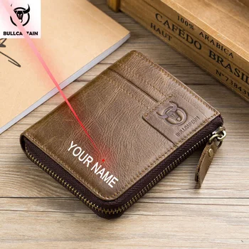 

Free Engraving Your Name Genuine Leather Retro Men's Wallet Short Buckle Wallet Card Holder Purse Coin Purse RFID Wallet Holder