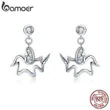 BAMOER, 925 пробы, серебряные трендовые серьги-гвоздики в форме единорога, простая Геометрическая линия, для женщин, серебряные ювелирные изделия SCE425