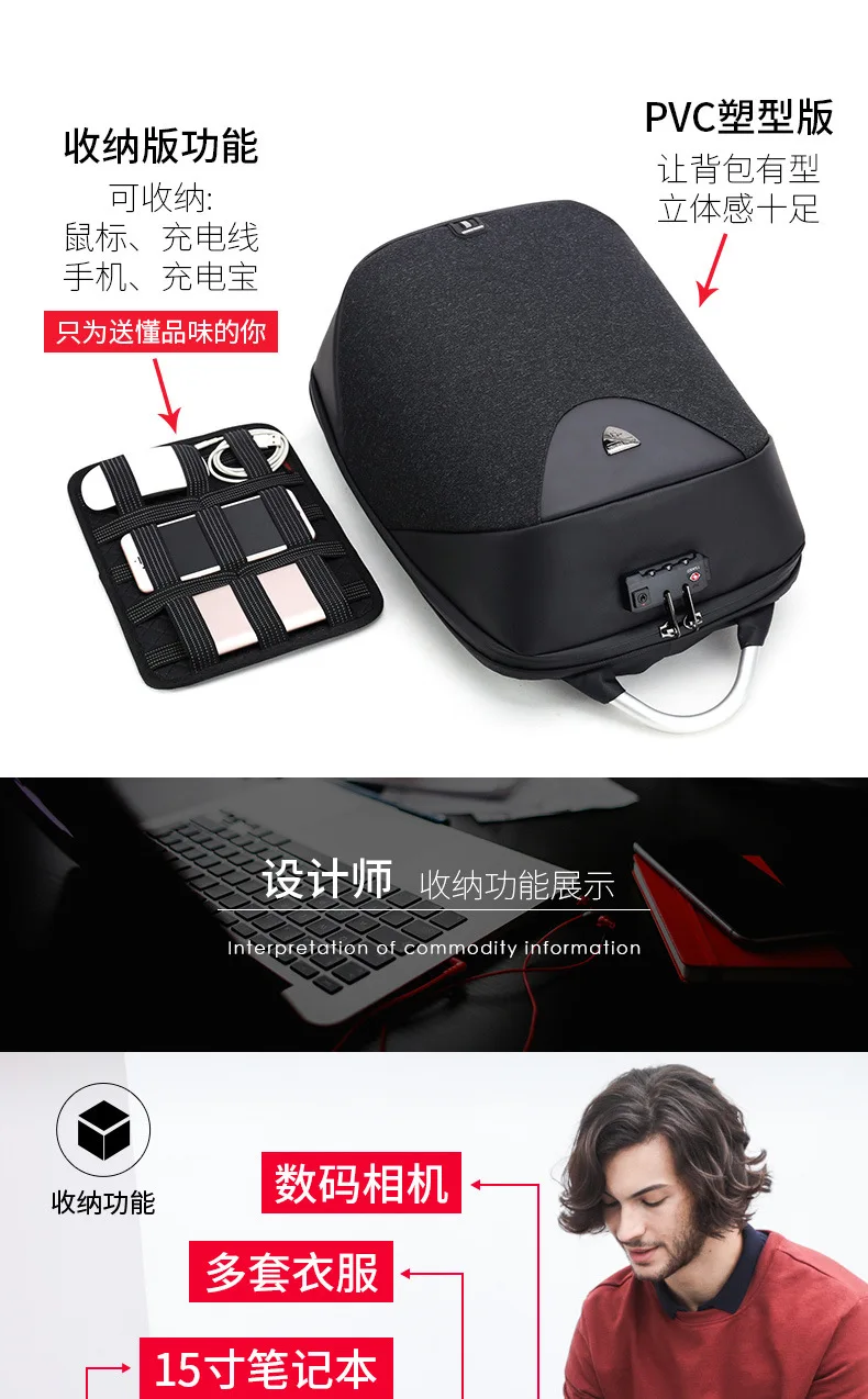 Торговля с защитой от краж пароль рюкзаки на замке USB интеллигентая(ый) ноутбук рюкзак водонепроницаемый Оксфорд школьные сумки дропшиппинг