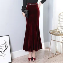 Новинка, модная женская юбка, Золотая Бархатная юбка «рыбий хвост», длинная юбка с крапинкой, одношаговая юбка, закрывающая бедра