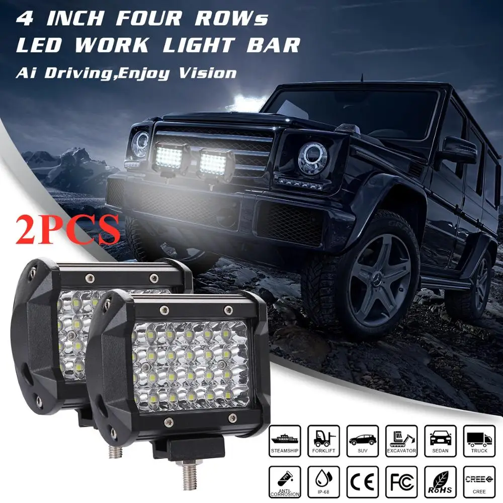 

2pcs 4" 72W Spot LED Light Bar 4x4 Off Road 12V 24V LED Work Light Bar for Truck SUV 4WD Boat ATV Tractor Car Headlight