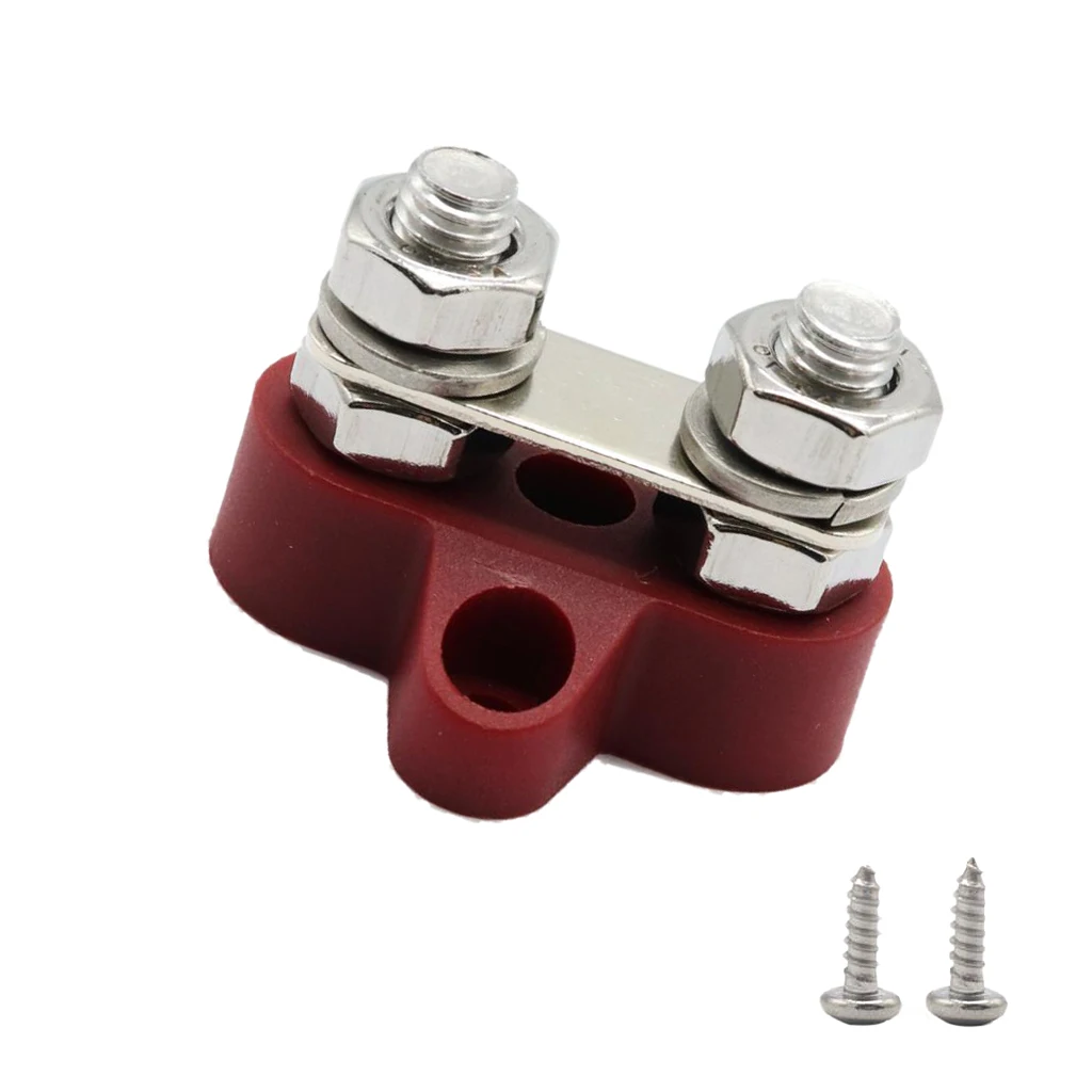 M8 (5/16'') Stainless Steel Dual Stud Power and Ground Junction Block, Battery Power Stud Junction, Red