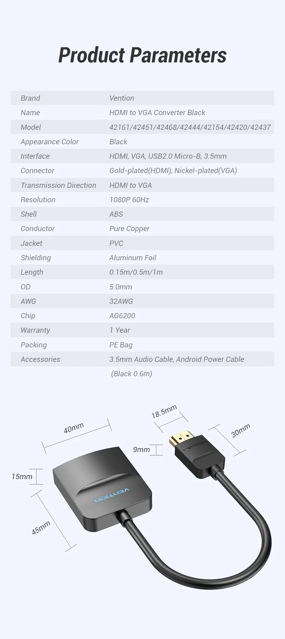 Vention HDMI to HDMI VGA Adapter 4K HDMI Converter HDMI VGA Cable for Laptop PC HDTV PS4 Monitor Projector HDMI to VGA Converter