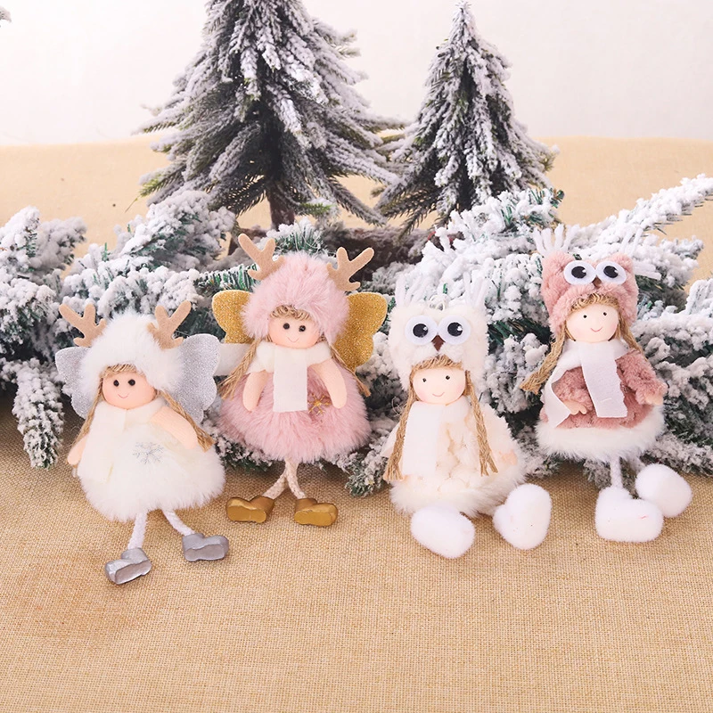

1pc Christmas Cartoon Wearing Owl Antler Cap Girl Doll Toy Home Xmas Trees New Year Decor Christmas Party Pendants Drop Ornament