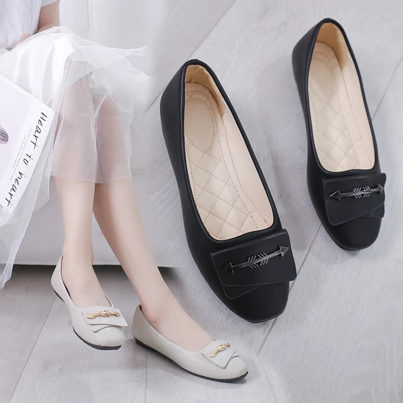 

Single Shoes Women's New Style Shoes 2019 Leather Shoes Flat Korean-style Black And White with Pattern CHIC Small Autumn Rubber