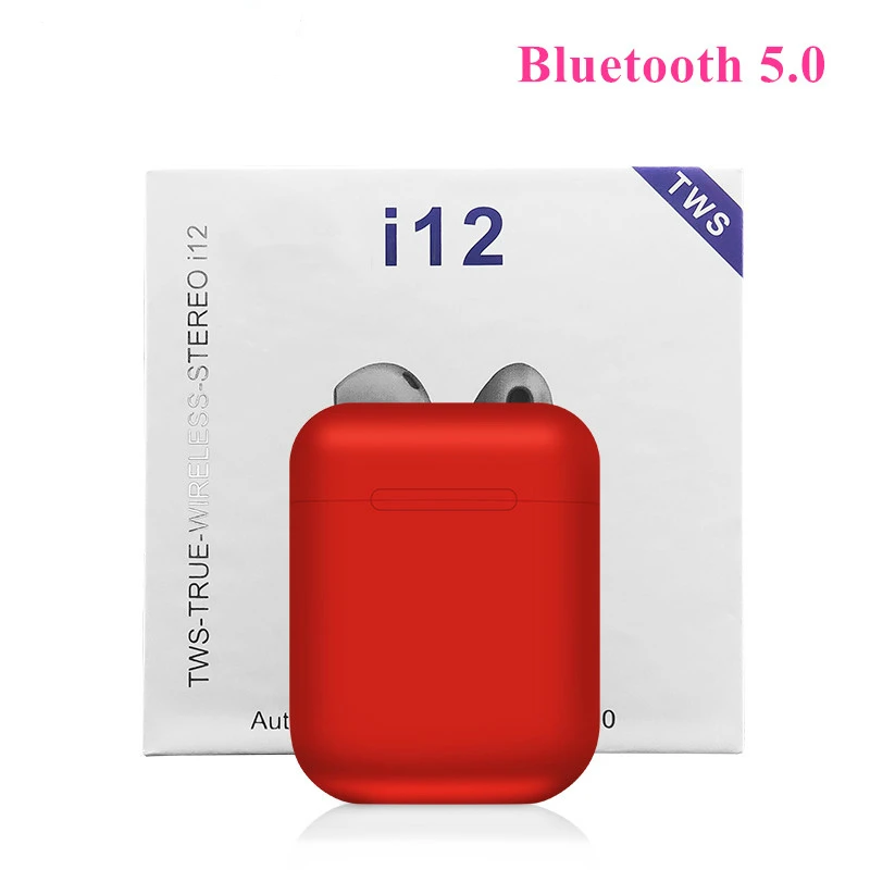 Новинка i12 Tws Беспроводные Bluetooth 5,0 мини наушники сенсорное управление наушники гарнитуры для Iphone Android PK i30 i60 i14 i18 tws - Цвет: Красный