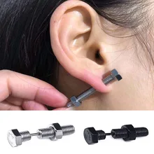 Панк Мода Серебряный Черный цвет нержавеющая сталь гвоздь Винт Шпилька-Сережка для пирсинга для женщин и мужчин ухо пирсинг ювелирные изделия