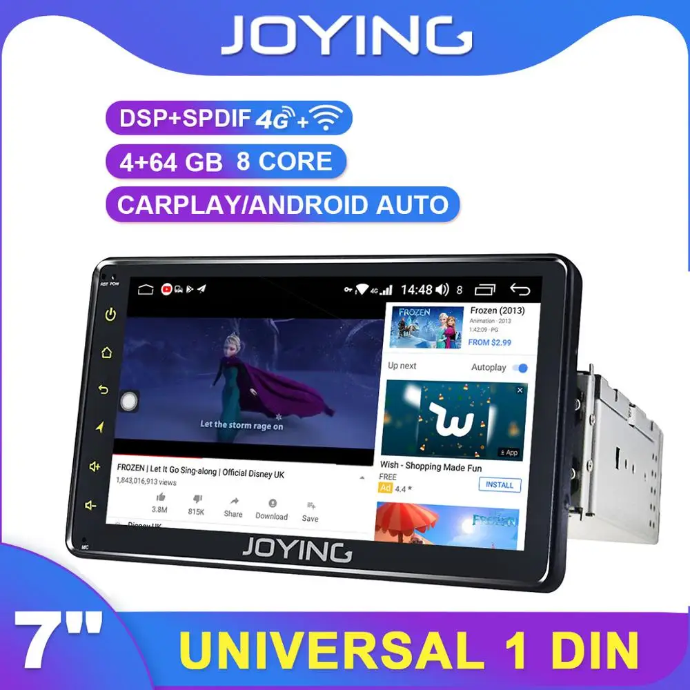 JOYING 4 Гб ОЗУ 64 ПЗУ 1 din 7 дюймов Android 8 автомобильное радио стерео GPS аудио