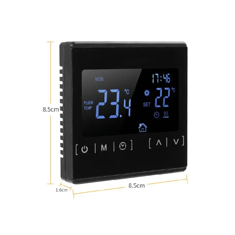 High-power Electric Heating Floor Heating Thermostat Touch Screen Black Backlight Dual-temperature Dual-control Floor Heating Th