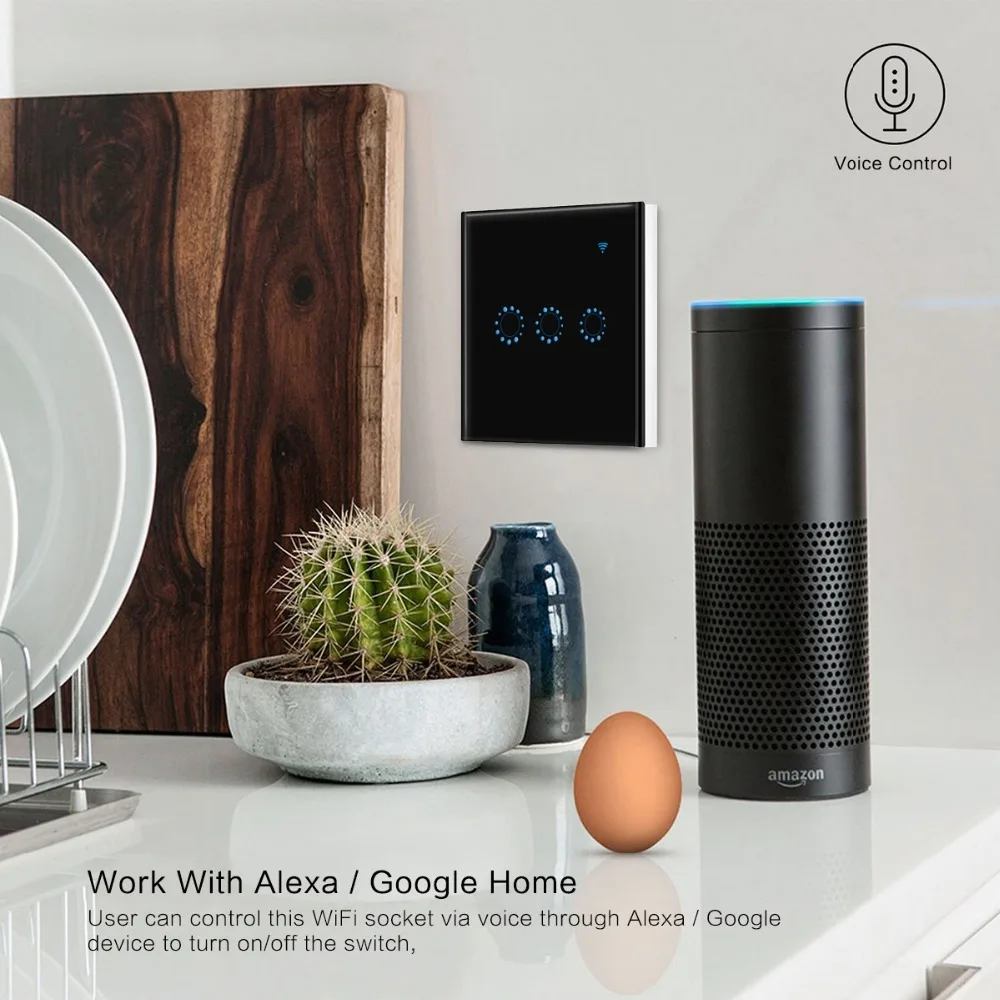 

Wifi Touch Switch 1/2/3 Gang Samrt Switch Panel Wireless Intelligence Timing&Remote Control APP Work with Alexa Google Home