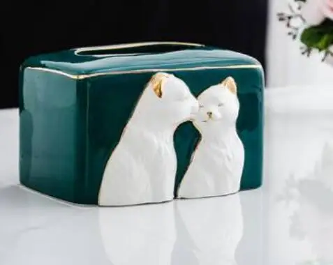 CAT Классический роскошный агат зеленый гостиная коробка из керамической ткани милая пара Олень Кролик кошка декоративные коробки для салфеток теплая идея - Цвет: CAT