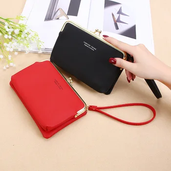 

2020 New Ladies Wallet Frosted PU Leather Double Zip Long Handbag Mobile Wallet Large Capacity Clutch