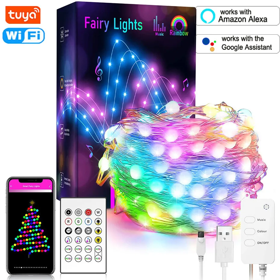 5/10/20M Smart Tuya WiFi LED String Light timer Garland Curtain Lamp Home  Halloween Party Decoration Night Lights