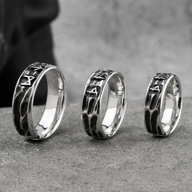 Vintage Viking Finger Ring Ethnic Totem Rune Men Geometric Shaped Titanium Steel Fashion Locomotive Jewelry Gifts