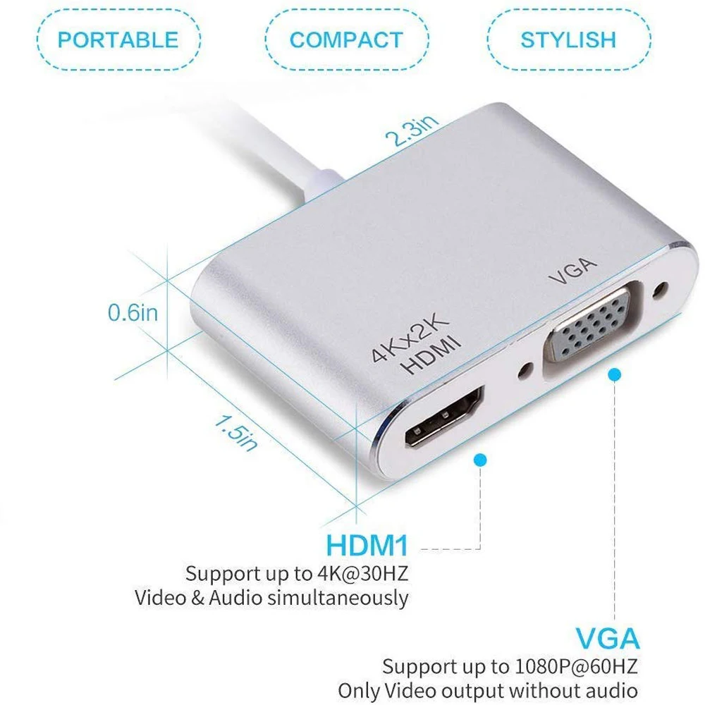 USB 3,1 type C к HDMI VGA адаптер USB C к HDMI 4K 2 в 1 Мини конвертер для iPad Pro MacBook Pro huawei mate 20/P30