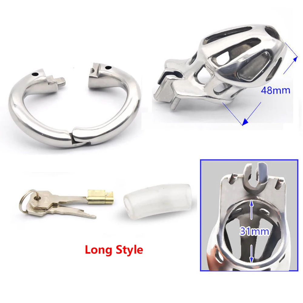2020 New Male Chastity Devices Stainless Steel Cock Cage For Men Metal Chastity Belt Cock Ring Sex Toys Cock Lock Adult Game Toy