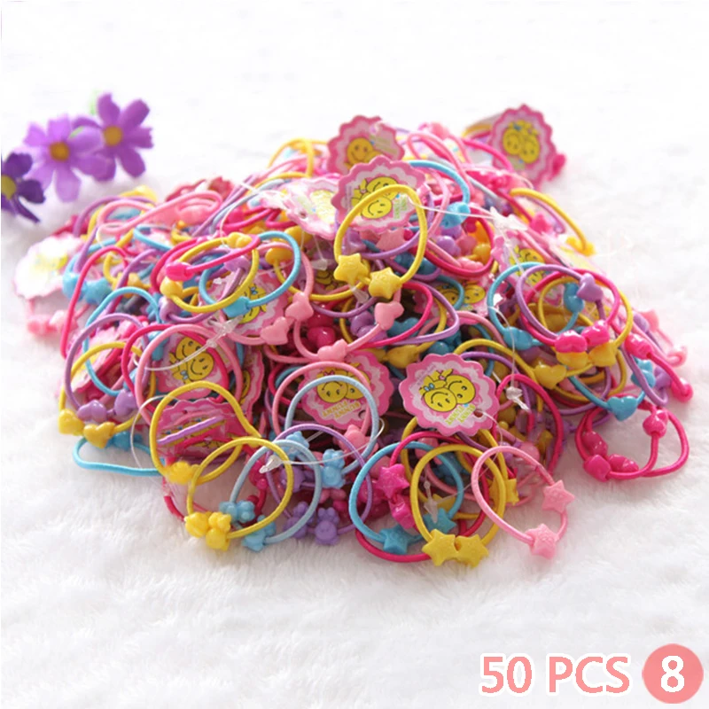 50Pcs/set Fashion Headwear Baby Hair Circle Cartoon Animal Hair Rope Rubber Band Children Headband Women Hair Jewelry - Окраска металла: 50PCS   8