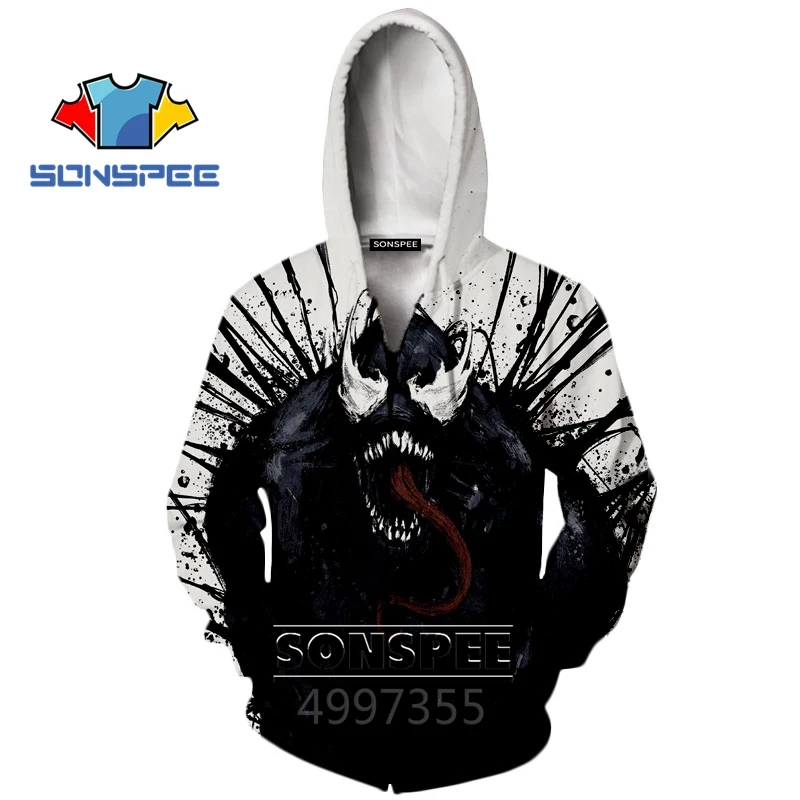 SONSPEE/толстовка с 3D принтом venom Parasitic alien Harajuku; повседневные толстовки для мальчиков и девочек-подростков; уличная толстовка с капюшоном; одежда; Z21