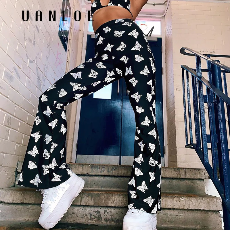 

Butterfly Print Reflective Fashion Flare Leggings High Waist Streetwear Skinny Gothic Punk Rave Party Club Trousers 2020