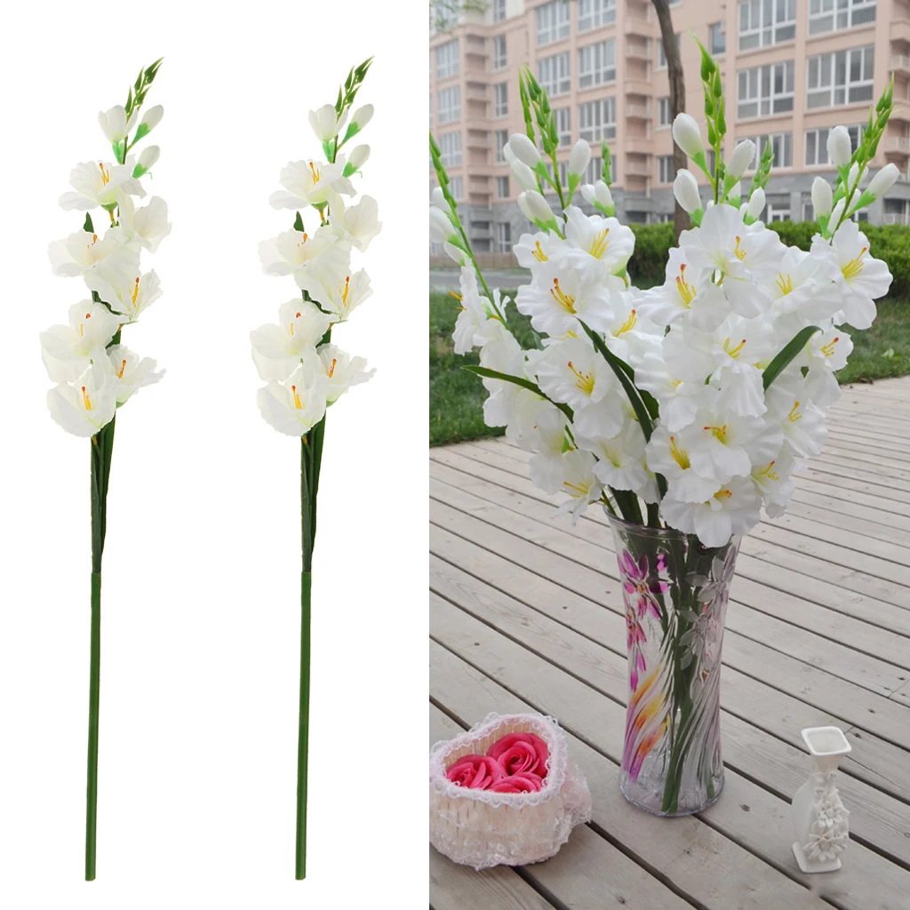 2pcs Artificial Flowers Silk Gladiolus Flowers with Stem for Flower