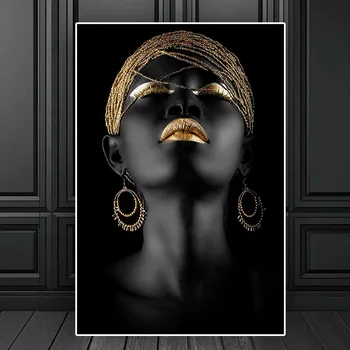 

Abstract Gold Black African Woman Oil Painting on Canvas Posters and Prints Decoracion Wall Art Picture for Living Room Decor