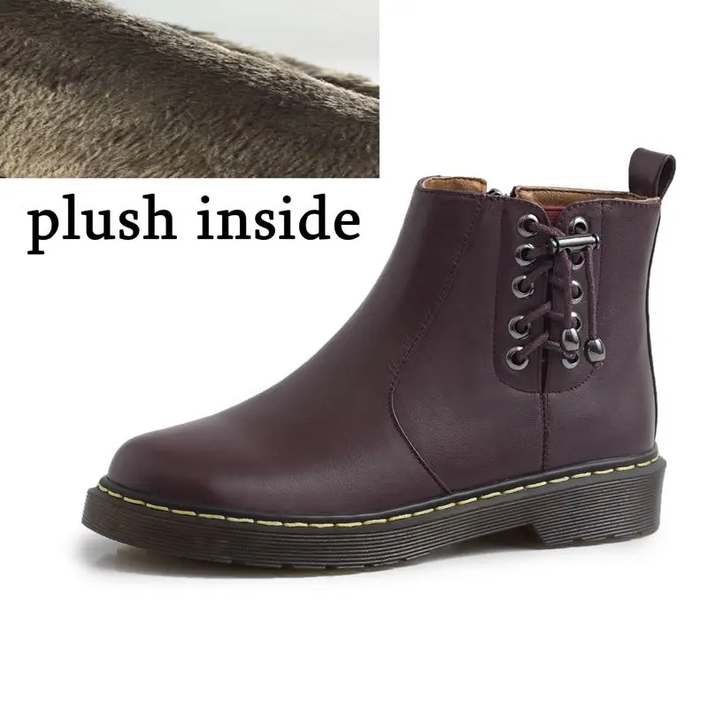 plush inside ALLBITEFO/женские ботинки из натуральной кожи; Модные ботильоны для отдыха; сезон осень-зима; удобные кожаные ботинки - Цвет: plush inside