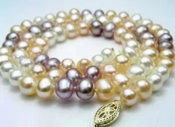 

Natural 7-8mm Multi-Color Real Freshwater Pearl Necklace 18 Inches