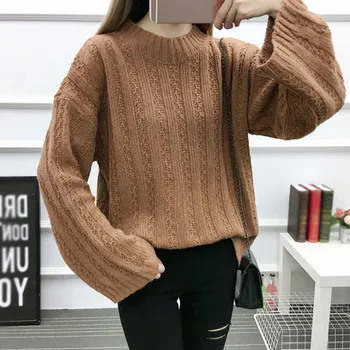 

2019 Casual Loose Autumn Winter Women Sweaters Female Oversize Solid Knitted Sweaters Warm Long Sleeve Pullover Tops