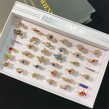 

36 Pcs/lot multicolor fashion women alloy ring cheap jewelry ring lot