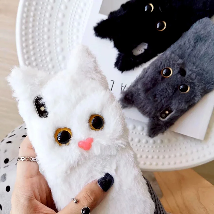 Lovely Cat Ears Furry Phone Case For iPhone 11 11Pro Max Soft Warm Winter Plush Fur Cover For iPhone X XR XS Max 7 8 6 Plus Case (5)