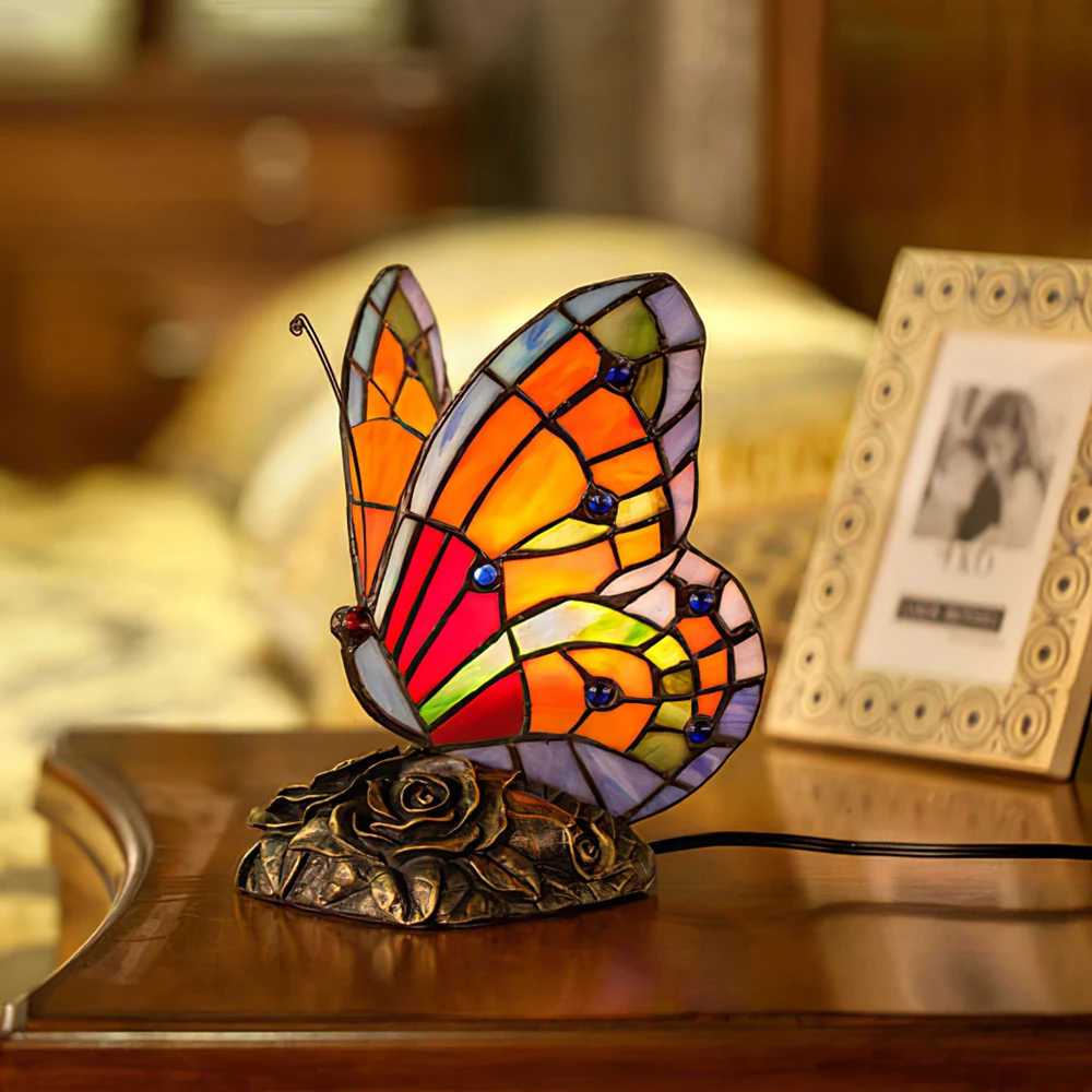 

LED Table lamp Tiffany Desk decorate Light Butterfly Stained Glass Creativity Art Bedroom Bedside Study Nightstand NIght Light