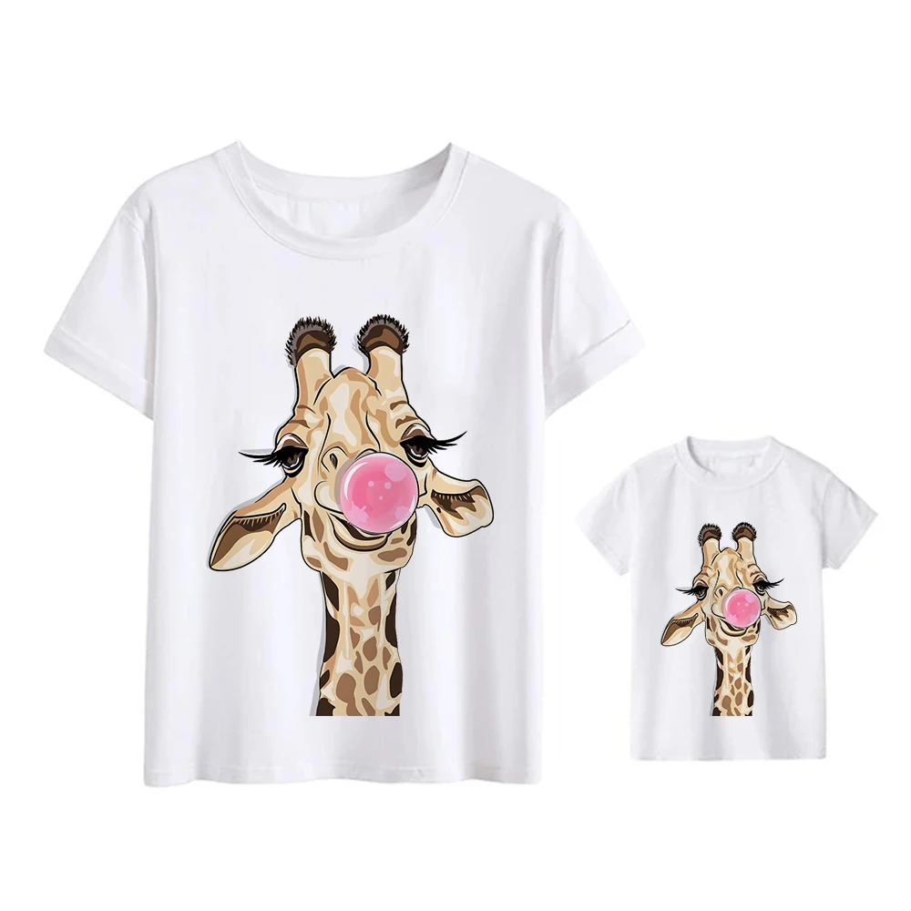 Ropa de papá y yo para niños, camiseta de mamá e hija, ropa de calle, camisetas familiares, camiseta Pop de jirafa