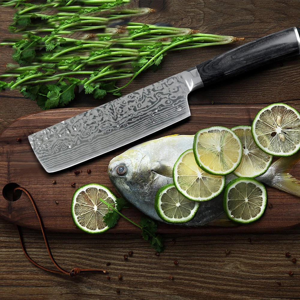 Кухонный нож 7 дюймов Santoku ножи 7CR17 400C высокоуглеродистой из нержавеющей стали, кованый нож для приготовления пищи