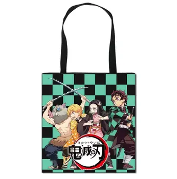 

Demon Slayer Kimetsu no Yaiba Canvas Women Single Shoulder Bag Girls Travel School Bookbag Casual Reusable Shopping Tote Bags
