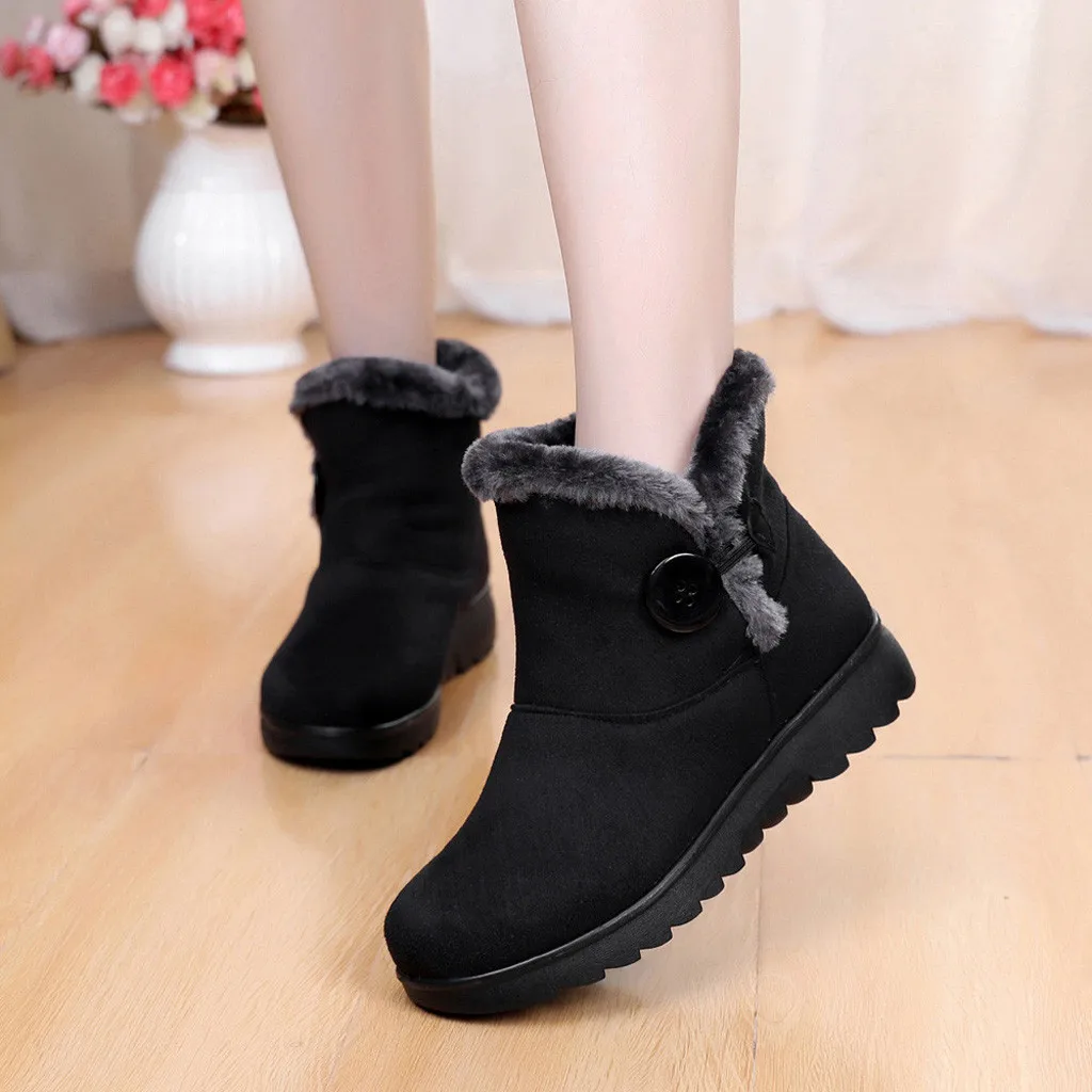 SAGACE Women Short Snow Boots Winter Warm Faux Fur Ladies Solid Flock Button Fashion Round Toe Ankle Boot Female Footwear Shoes