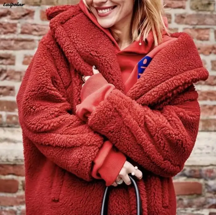 

Laipelar Women Fuzzy Woolen Long Coat Autumn Winter Chic Ladies Streetwear Elegant Fluffy Warm Soft Outwear Classy Workwear